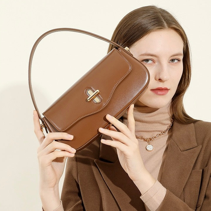 Women's Genuine Leather Baguette Shoulder Crossbody Bag