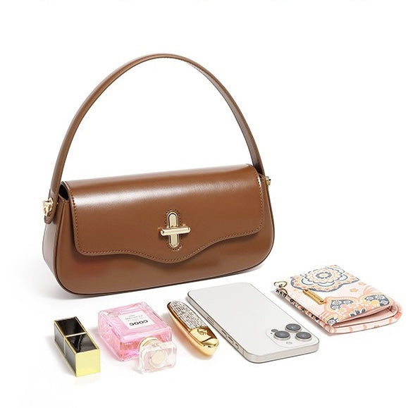 Women's Genuine Leather Baguette Shoulder Crossbody Bag