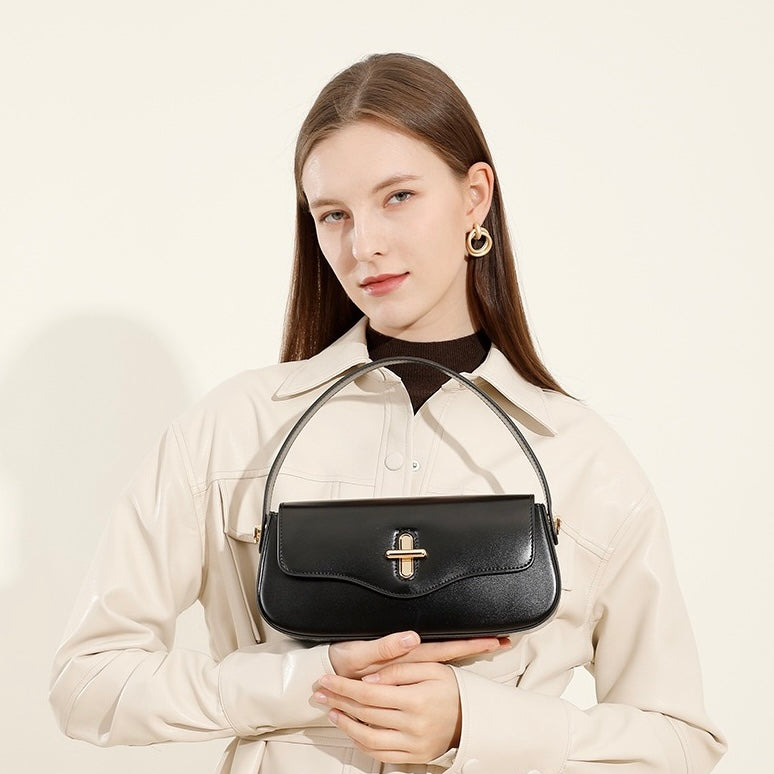 Women's Genuine Leather Baguette Shoulder Crossbody Bag