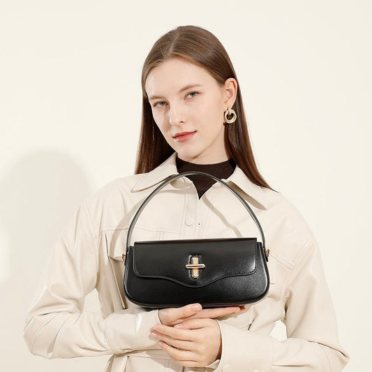 Women's Genuine Leather Baguette Shoulder Crossbody Bag