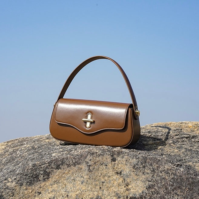 Women's Genuine Leather Baguette Shoulder Crossbody Bag