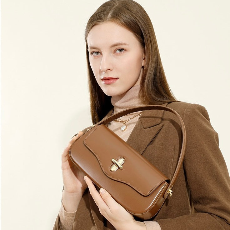 Women's Genuine Leather Baguette Shoulder Crossbody Bag
