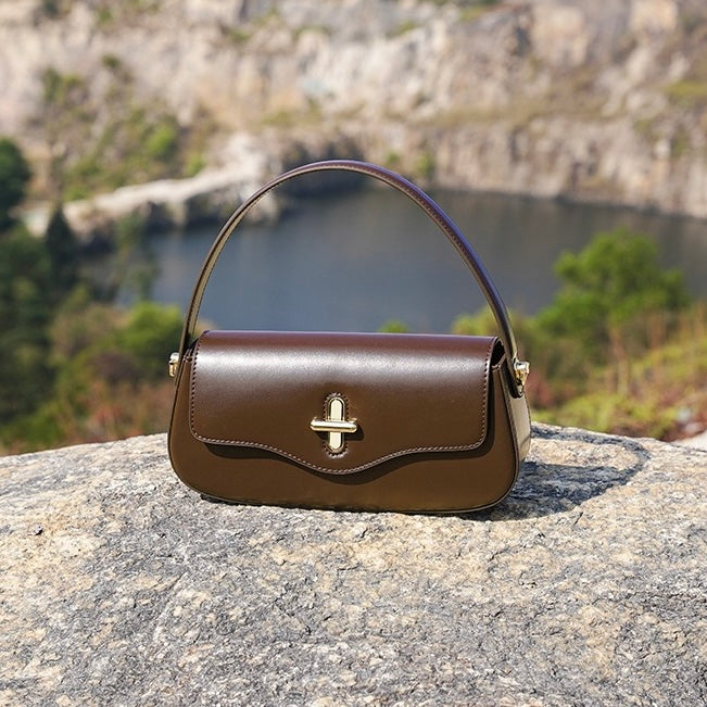 Women's Genuine Leather Baguette Shoulder Crossbody Bag