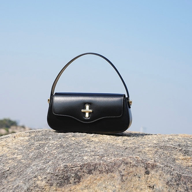 Women's Genuine Leather Baguette Shoulder Crossbody Bag