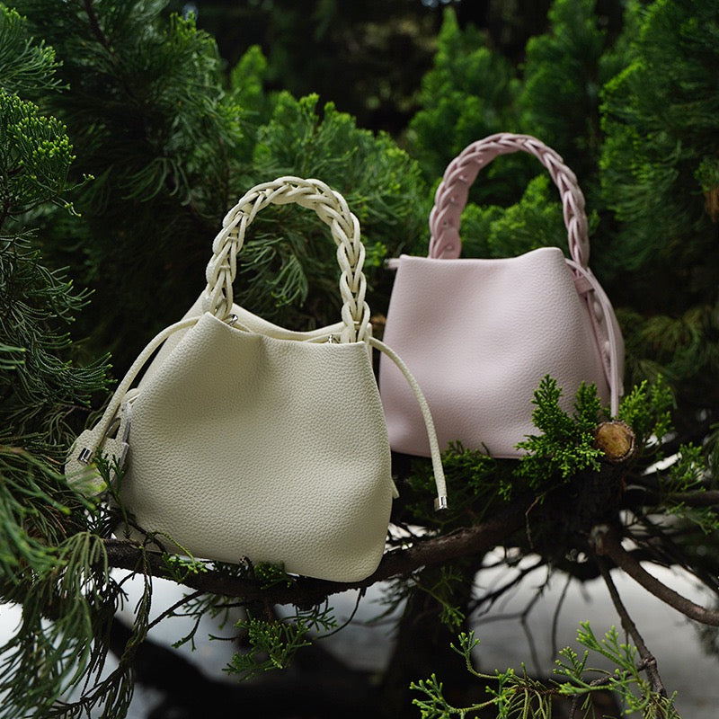 Women's Genuine Leather Bucket Bag with Drawstring Closure and Crossbody Strap