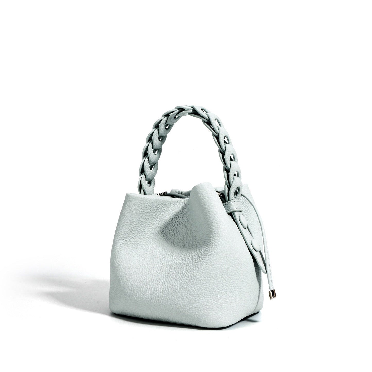 Women's Genuine Leather Bucket Bag with Drawstring Closure and Crossbody Strap