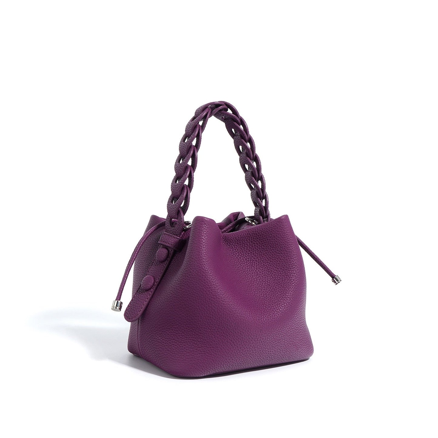 Women's Genuine Leather Bucket Bag with Drawstring Closure and Crossbody Strap