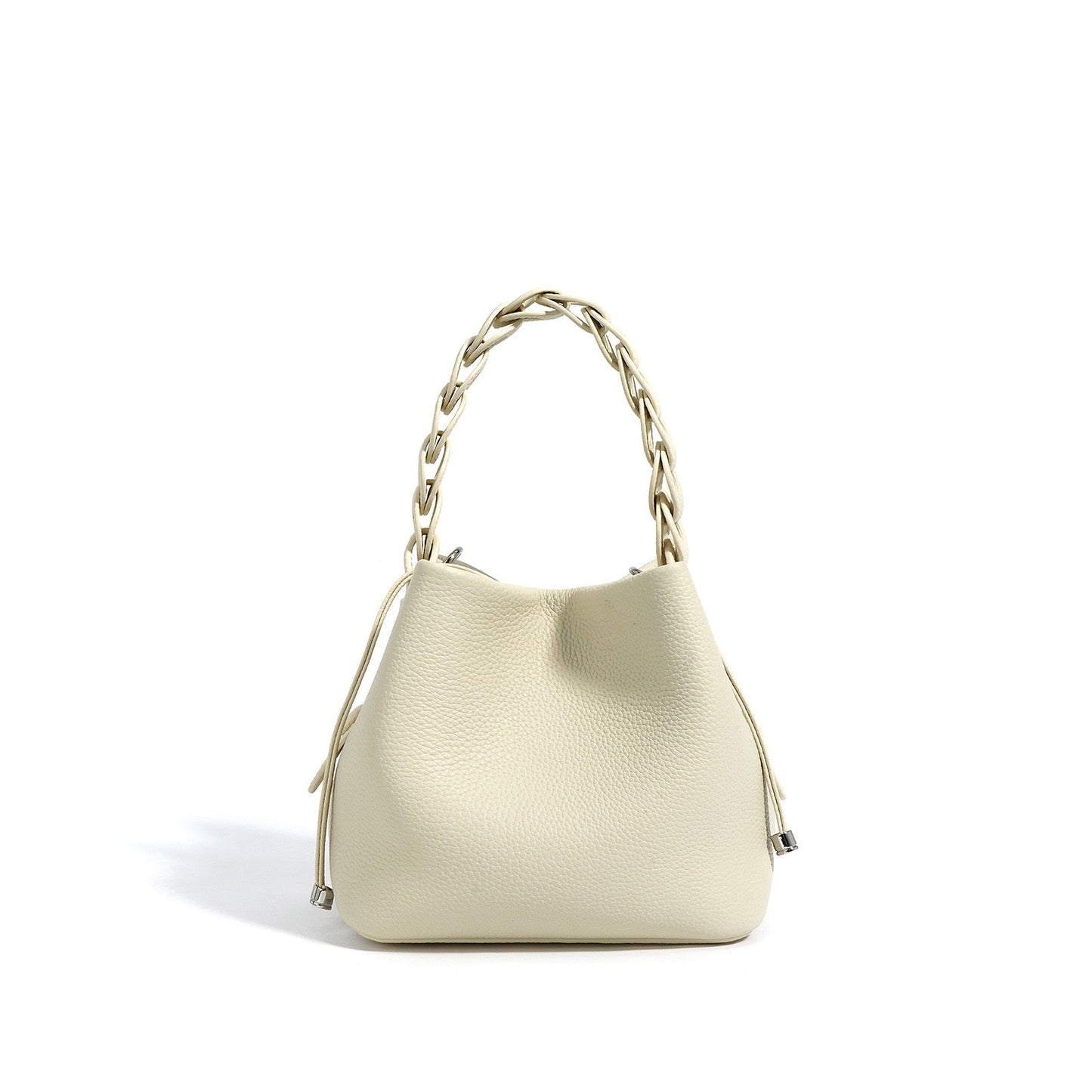 Women's Genuine Leather Bucket Bag with Drawstring Closure and Crossbody Strap