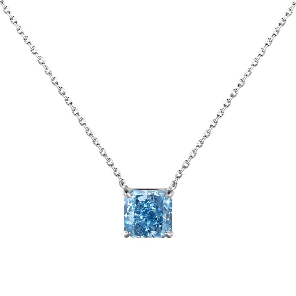 S925 Sterling Silver Ice Blossom Necklace with Square CZ Pendant
