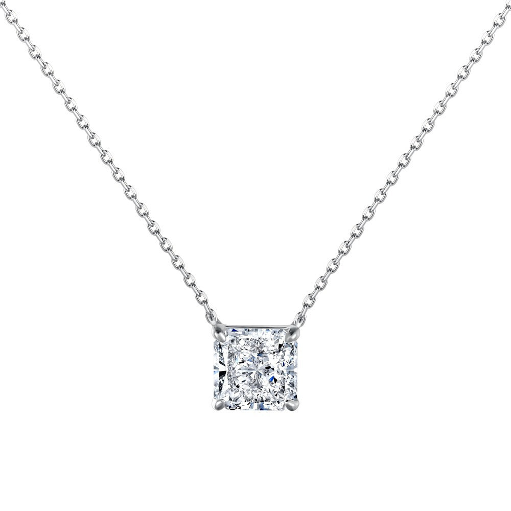 S925 Sterling Silver Ice Blossom Necklace with Square CZ Pendant