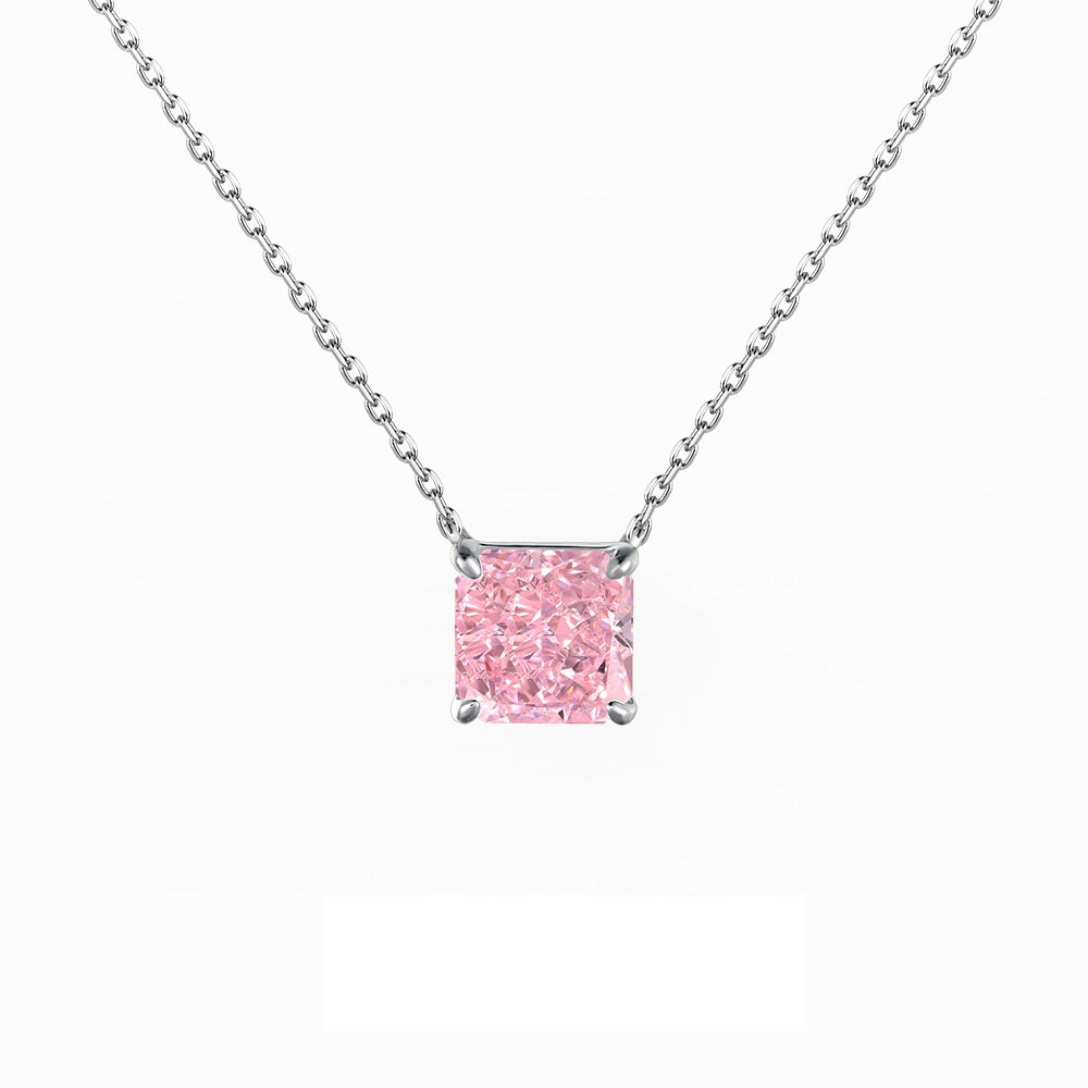 S925 Sterling Silver Ice Blossom Necklace with Square CZ Pendant