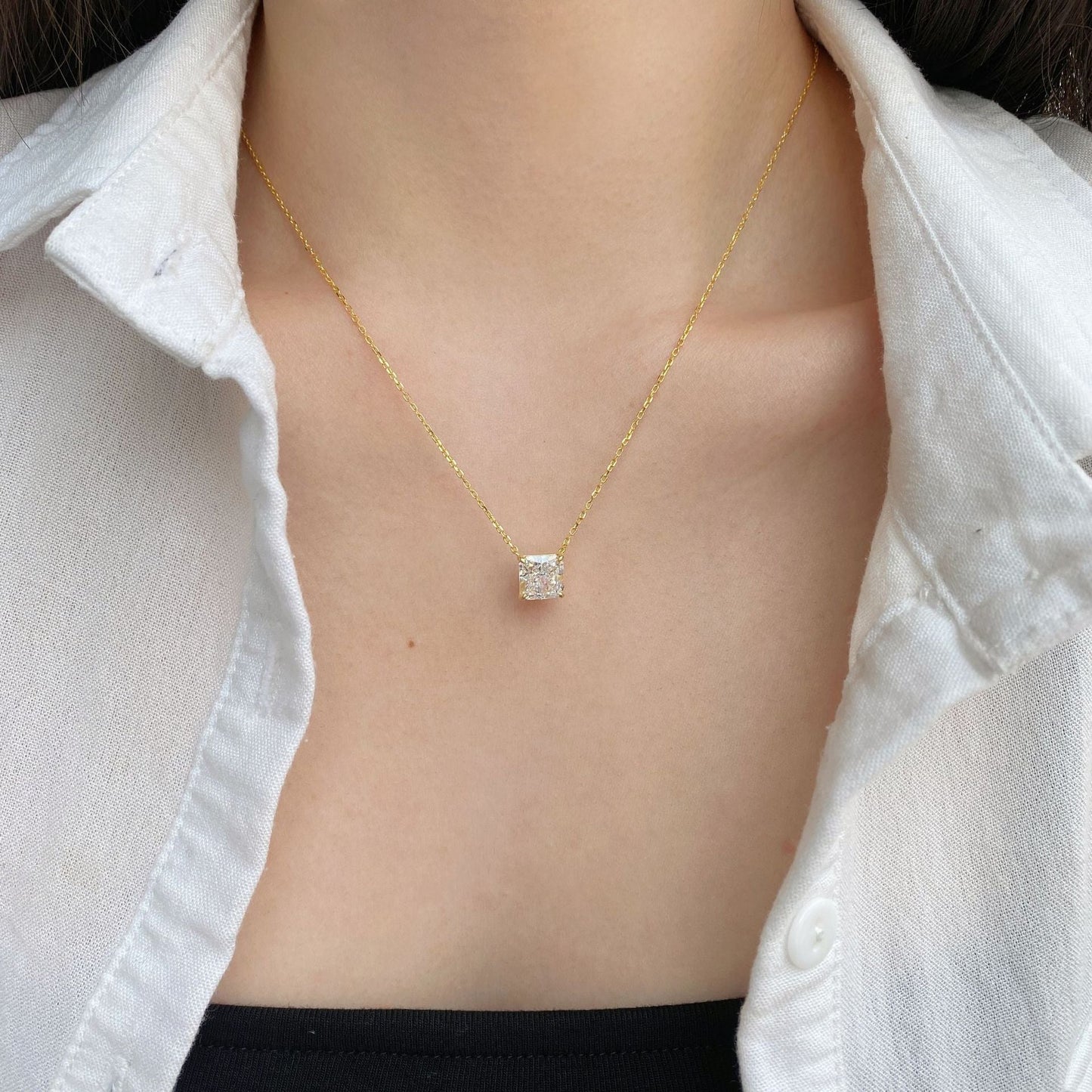 S925 Sterling Silver Ice Blossom Necklace with Square CZ Pendant