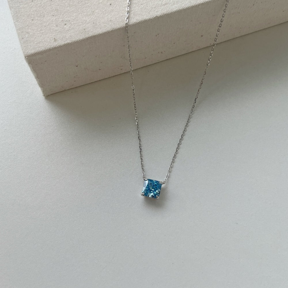 S925 Sterling Silver Ice Blossom Necklace with Square CZ Pendant