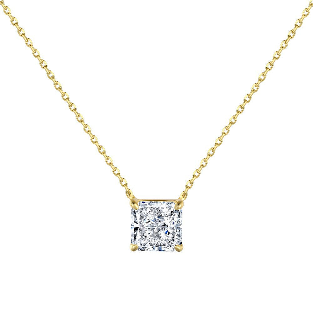 S925 Sterling Silver Ice Blossom Necklace with Square CZ Pendant