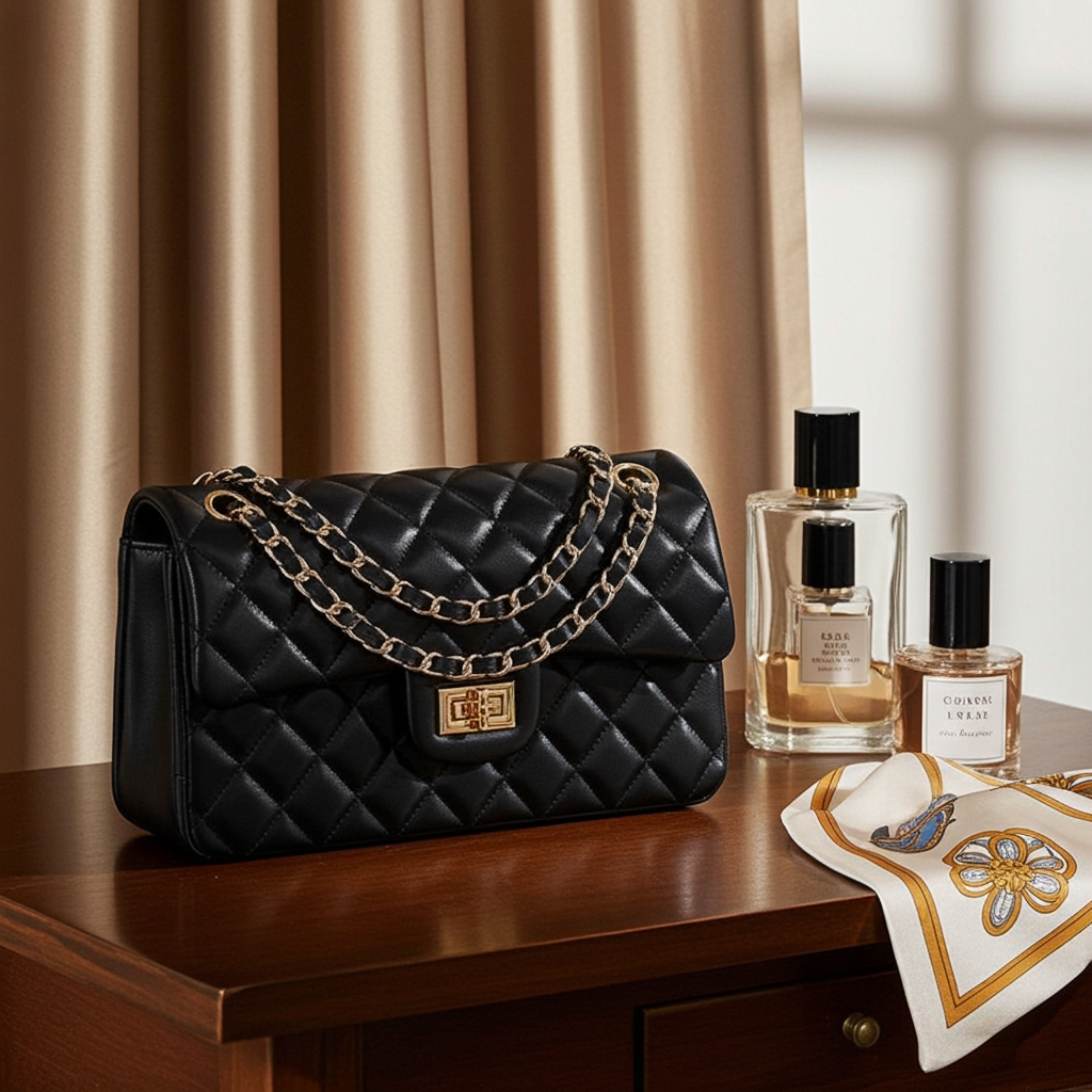 Women's Genuine Leather Quilted Chain Shoulder Crossbody Bag