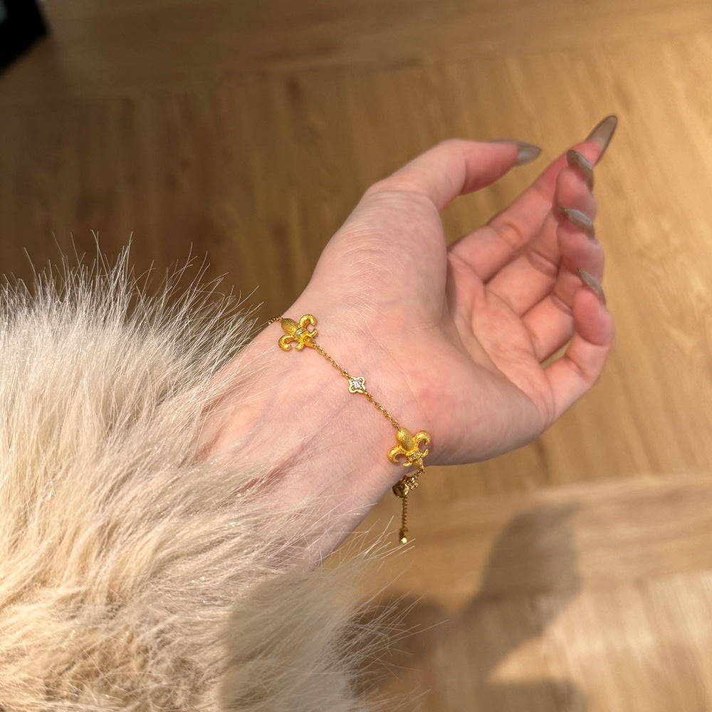 S925 Sterling Silver Iris Flower Bracelet Adjustable Gold Plated