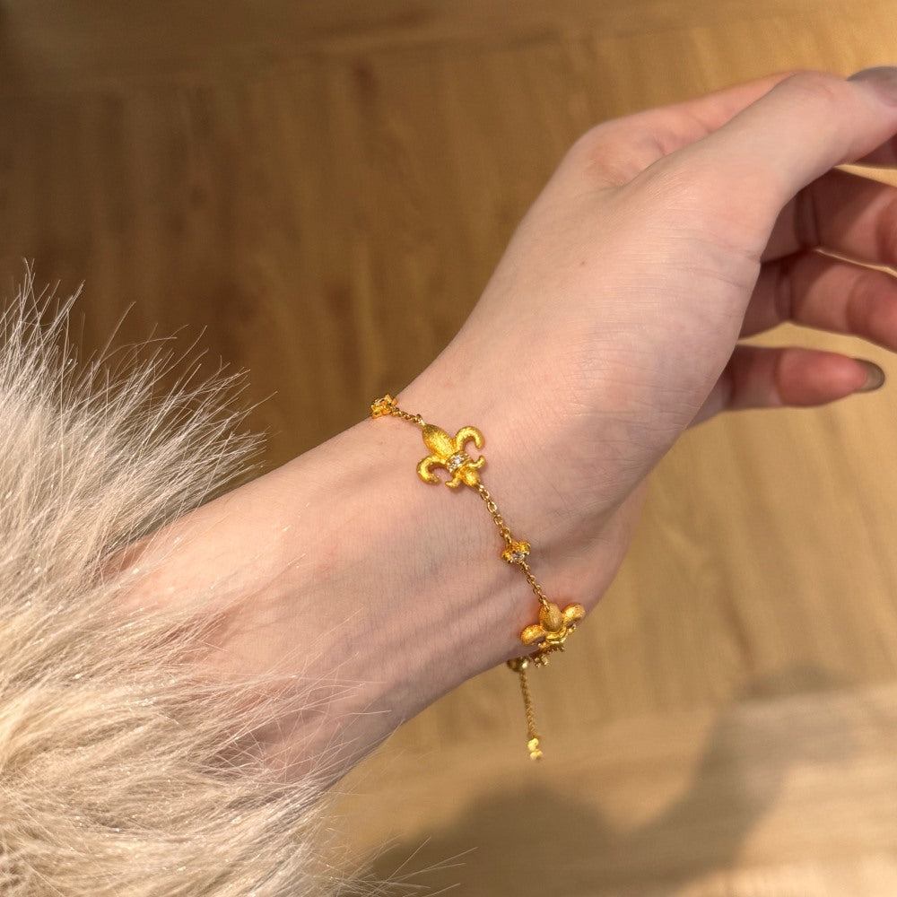 S925 Sterling Silver Iris Flower Bracelet Adjustable Gold Plated
