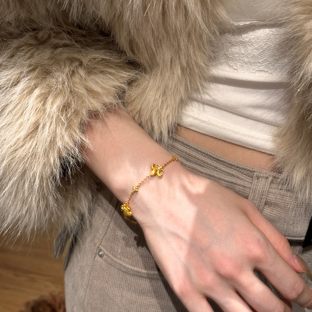 S925 Sterling Silver Iris Flower Bracelet Adjustable Gold Plated