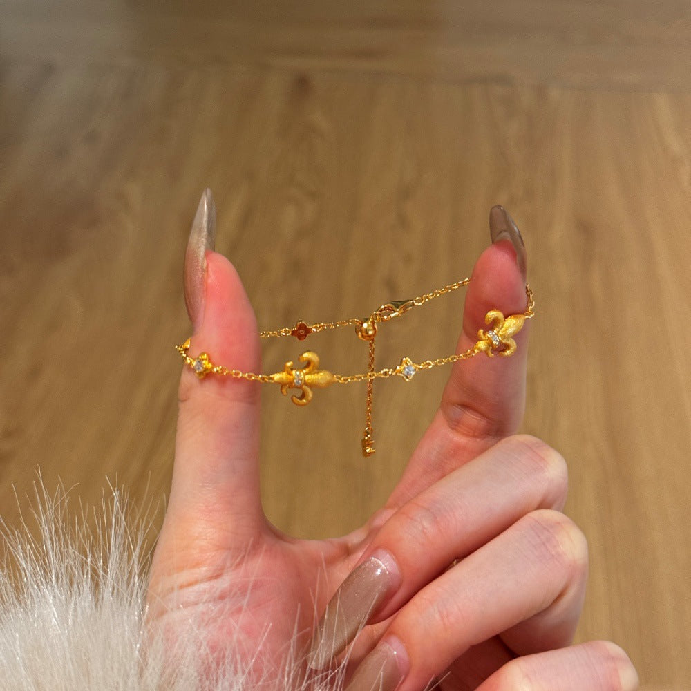 S925 Sterling Silver Iris Flower Bracelet Adjustable Gold Plated