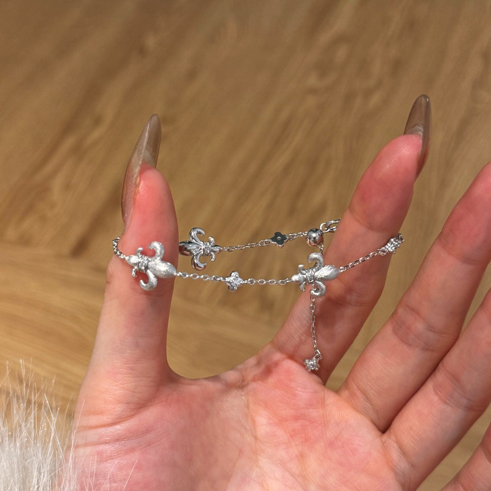 S925 Sterling Silver Iris Flower Bracelet Adjustable Gold Plated