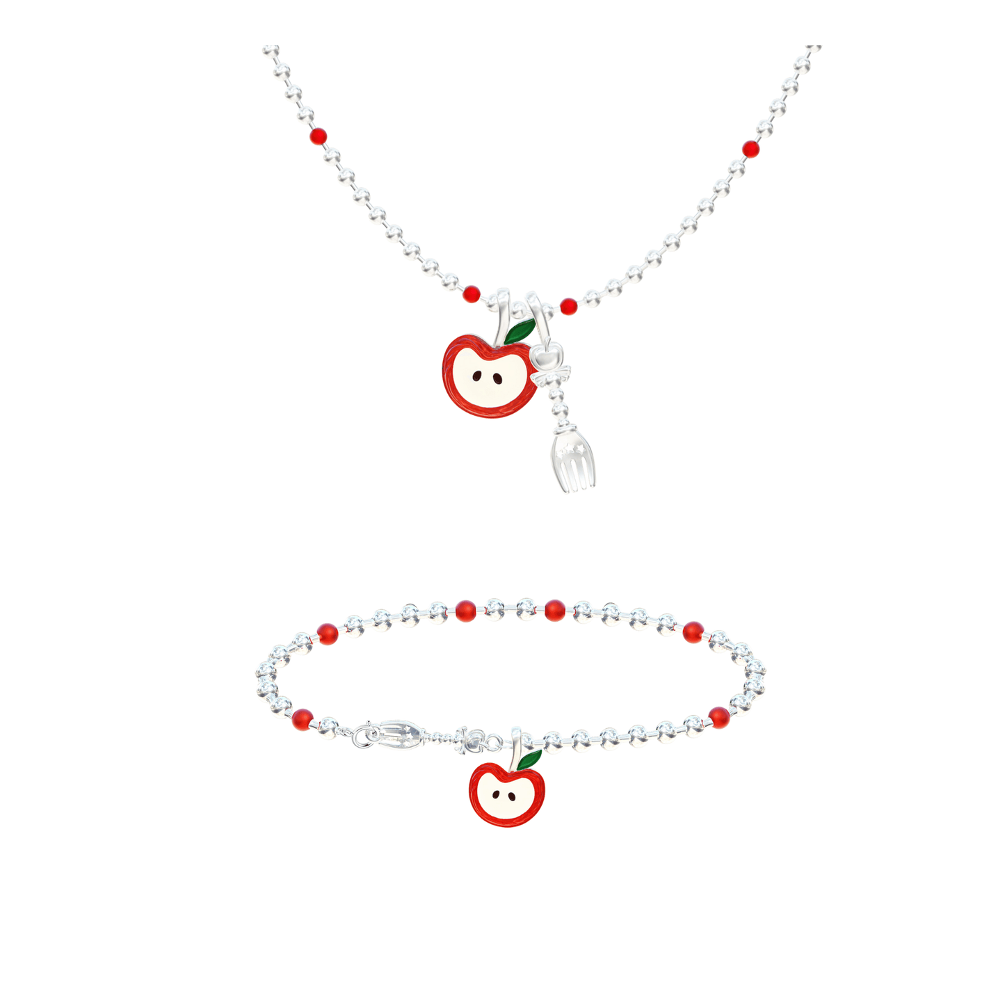 925 Sterling Silver Red Apple Charm Necklace & Bracelet Set – Crimson Orchard