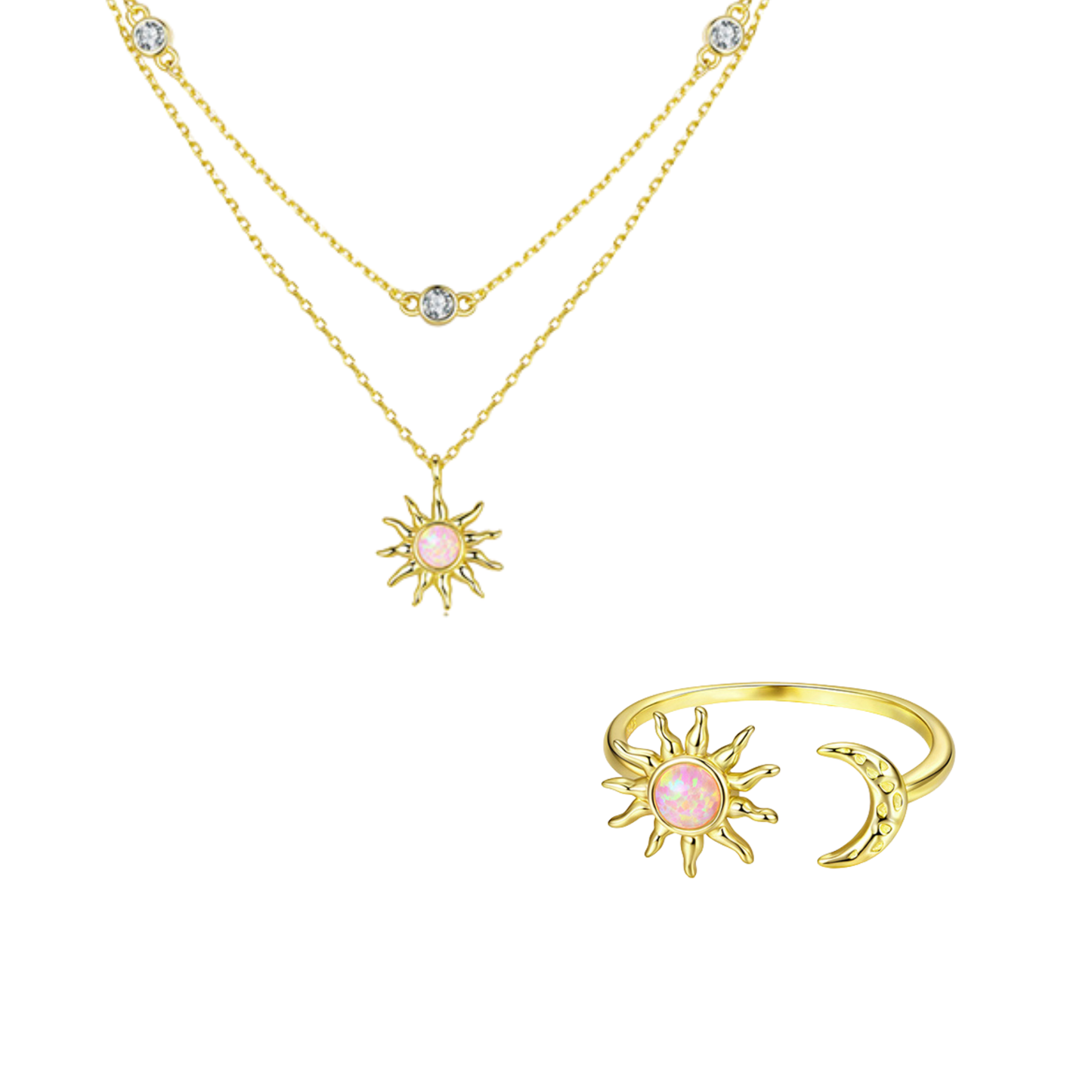 Aurora Sol Opal Sun Moon Jewelry Set 925 Sterling Silver