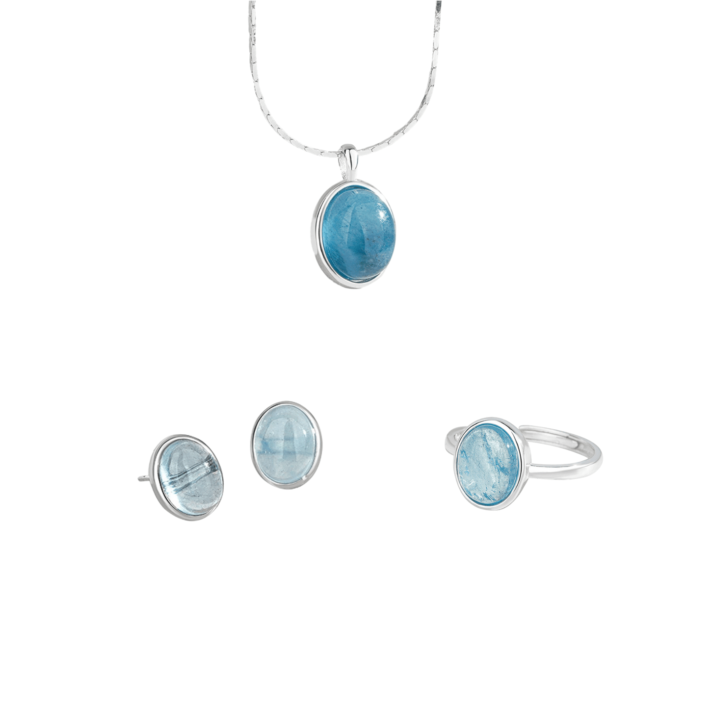 Ocean Aura Natural Aquamarine Pendant Necklace 925 Sterling Silver