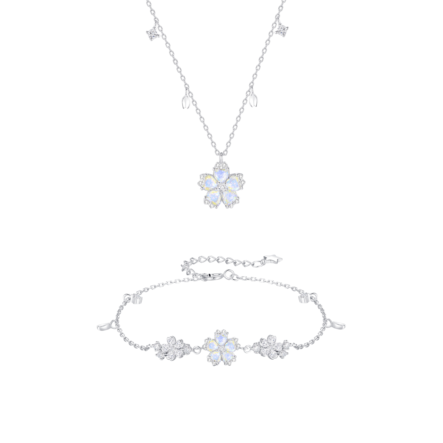 Petal Reverie Rotating Sakura Jewelry Set 925 Sterling Silver Zircon