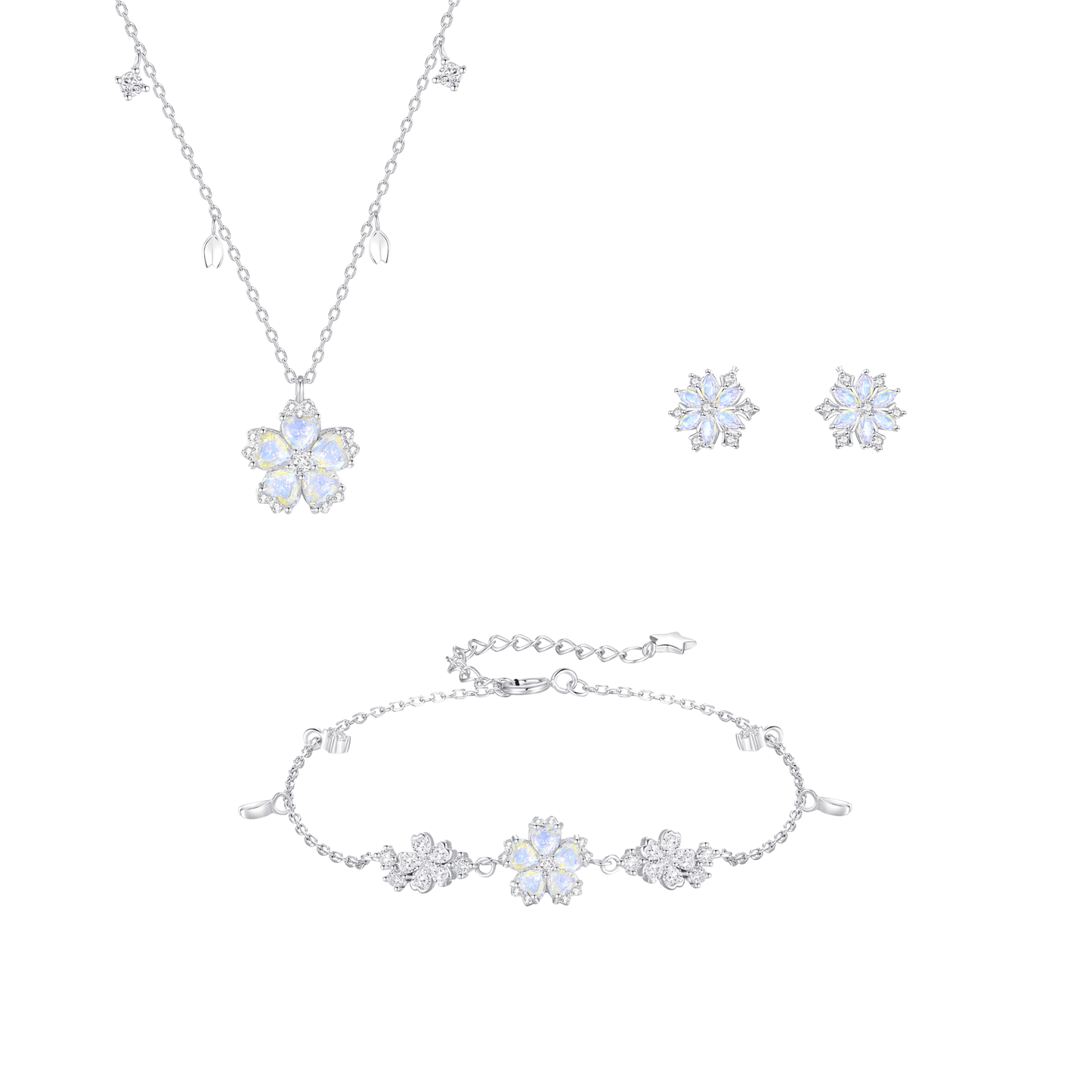 Petal Reverie Rotating Sakura Jewelry Set 925 Sterling Silver Zircon