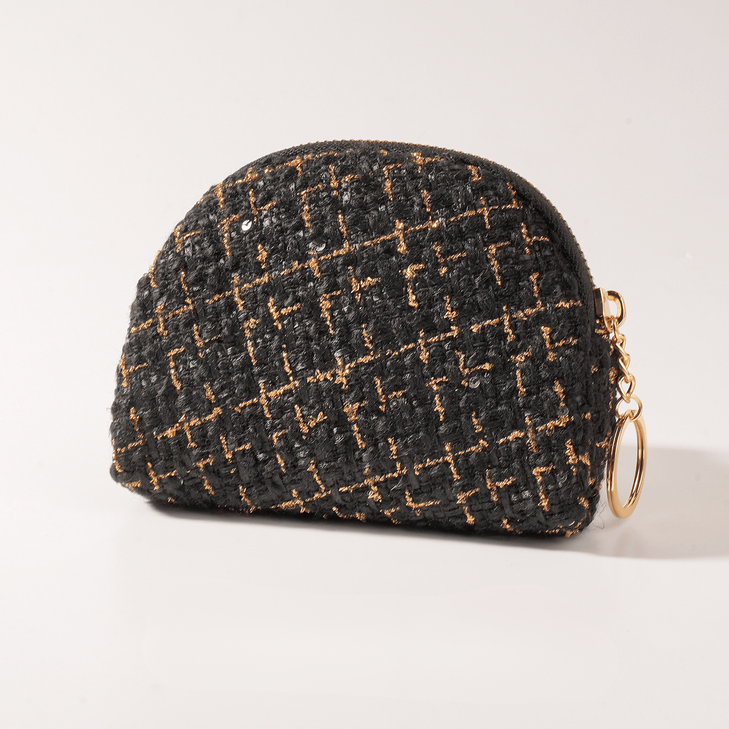 Tweed Jewelry Pouch Travel Zipper Case for Rings Earrings Necklace