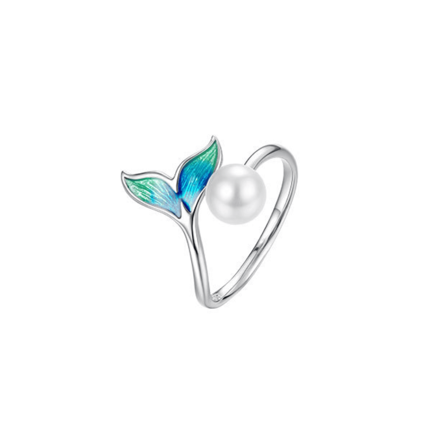 Mermaid Whisper S925 Sterling Silver Enamel Pearl Open Ring