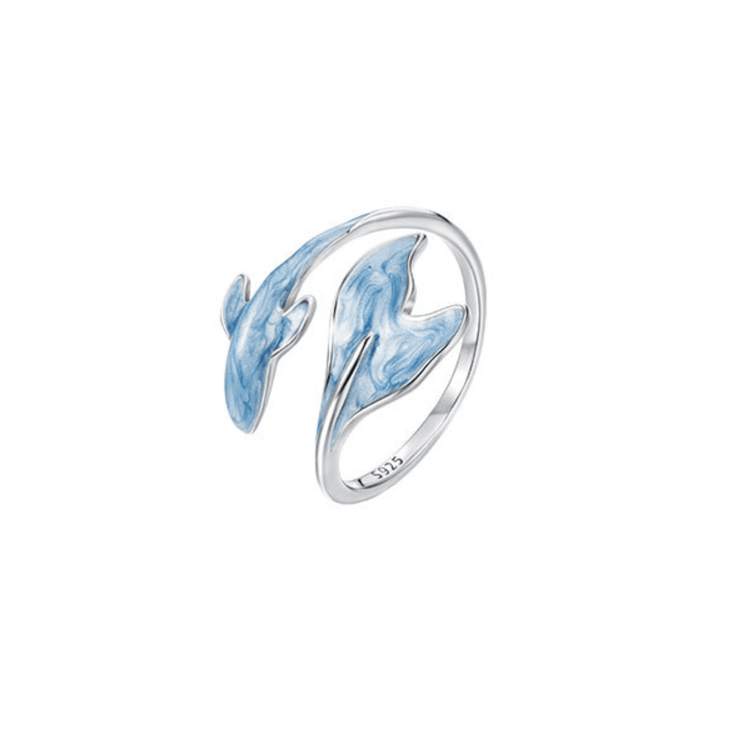 Azure Dolphin S925 Sterling Silver Enamel Open Ring