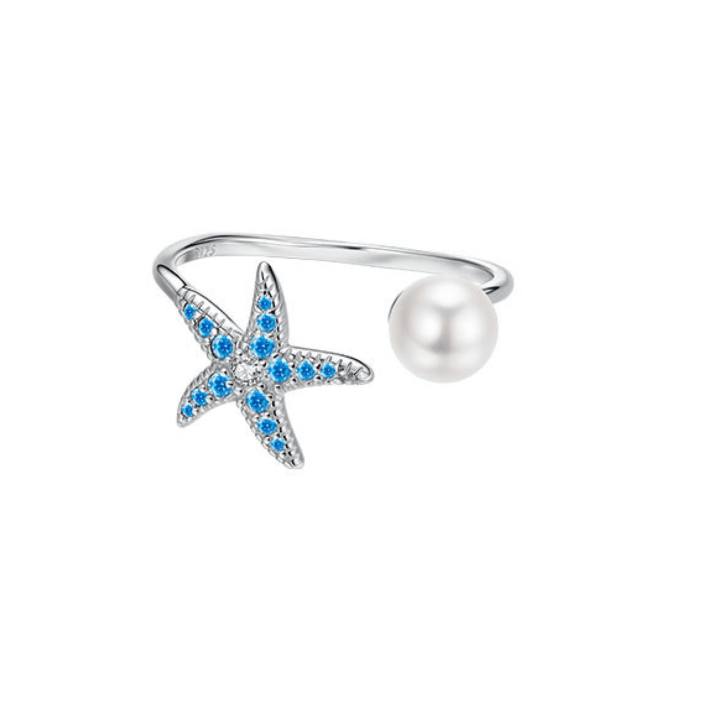 Azure Star S925 Sterling Silver Pearl Starfish Open Ring