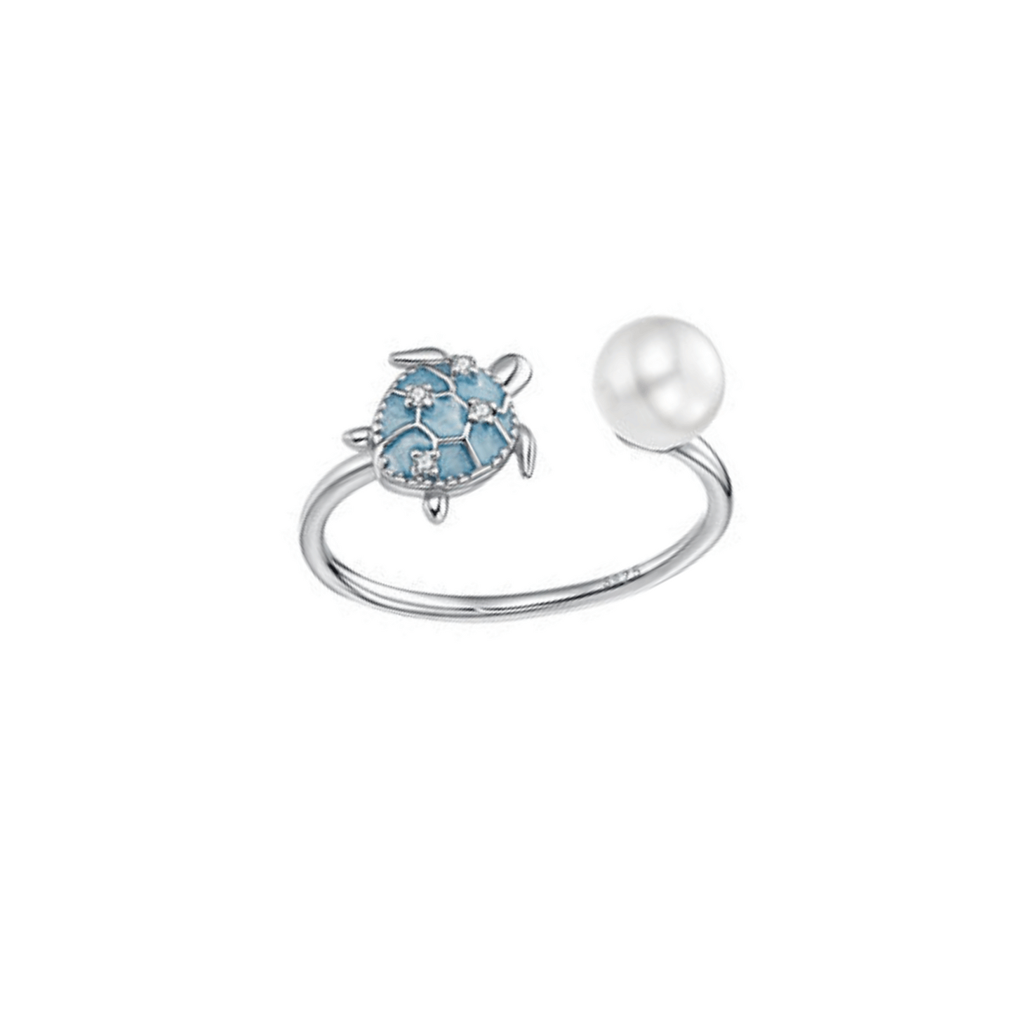 Ocean Guardian S925 Sterling Silver Pearl Sea Turtle Open Ring