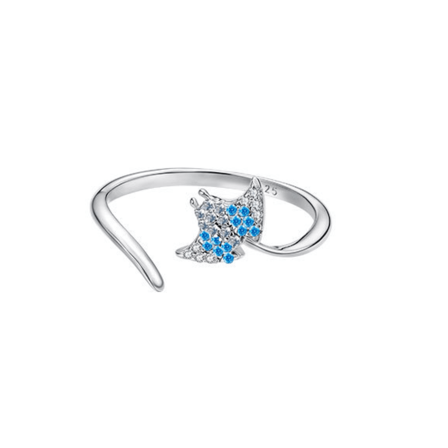 Azure Ray S925 Sterling Silver Blue Stone Manta Ray Open Ring