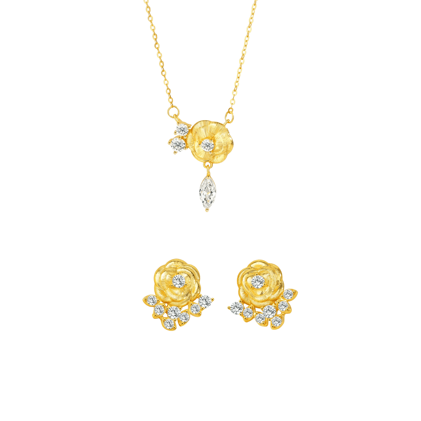 Camellia Muse Vintage Camellia Jewelry Set S925 Sterling Silver Necklace & Earrings