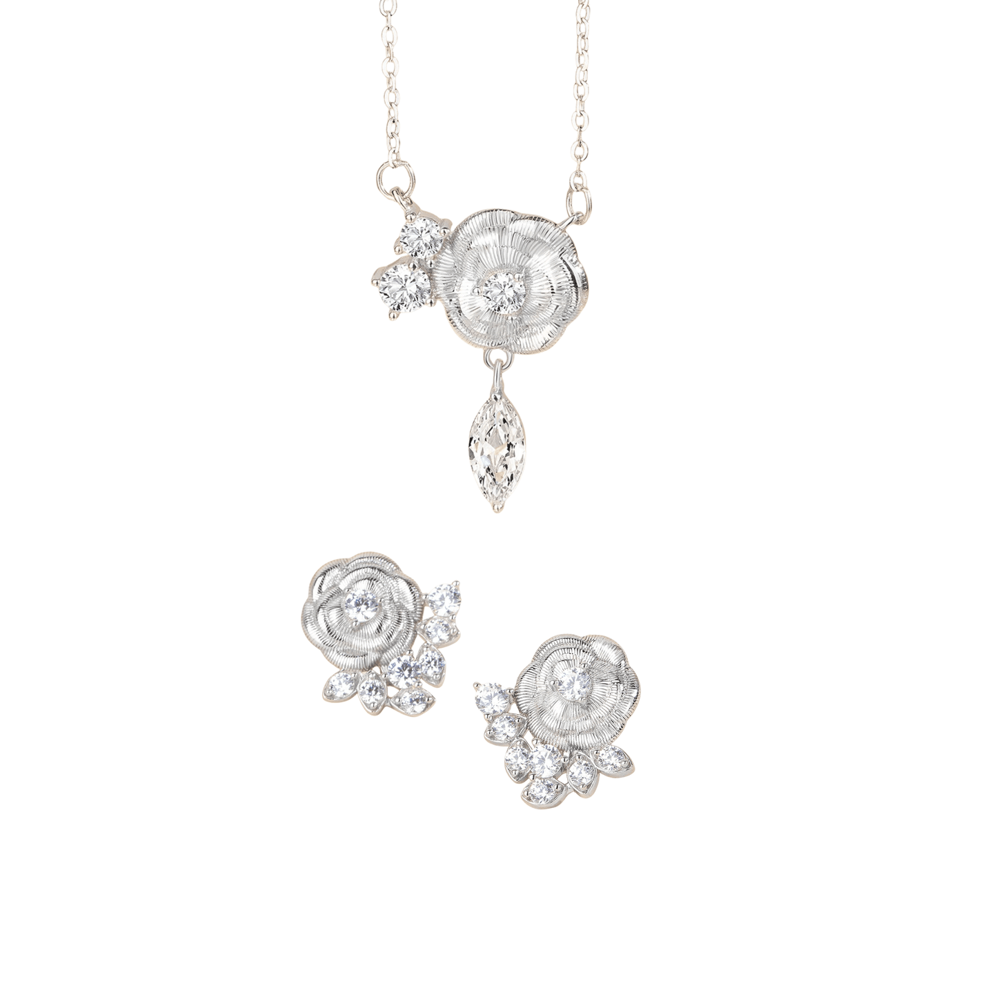 Camellia Muse Vintage Camellia Jewelry Set S925 Sterling Silver Necklace & Earrings