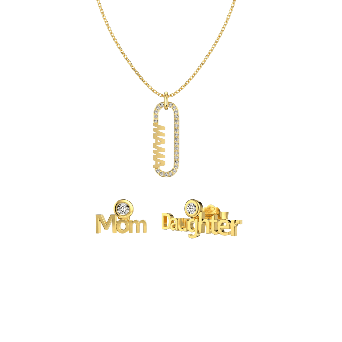 Mama Link S925 Sterling Silver Mom Necklace and Earrings Set