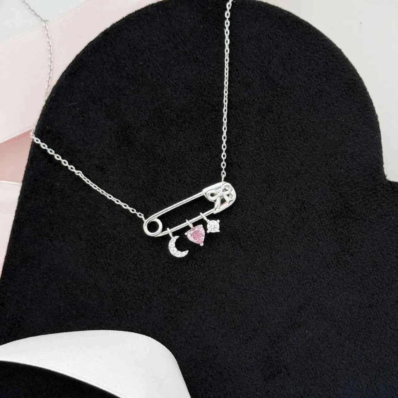 S925 Sterling Silver Safety Pin Necklace Adjustable Chain