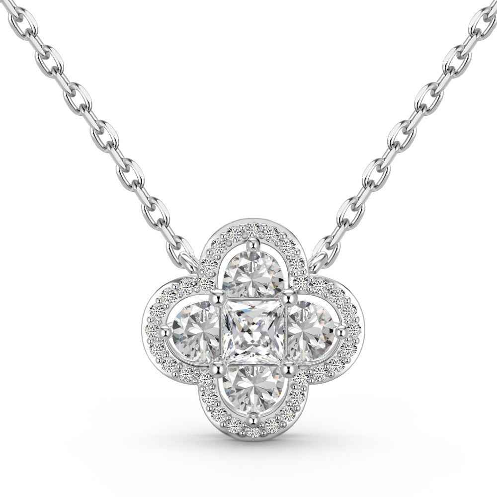 S925 Sterling Silver Four Leaf Clover Necklace Earrings Set White Pink CZ