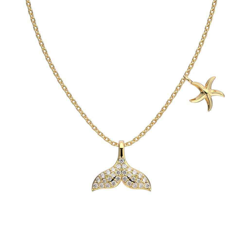 S925 Sterling Silver Starfish CZ Necklace Ocean Inspired Adjustable