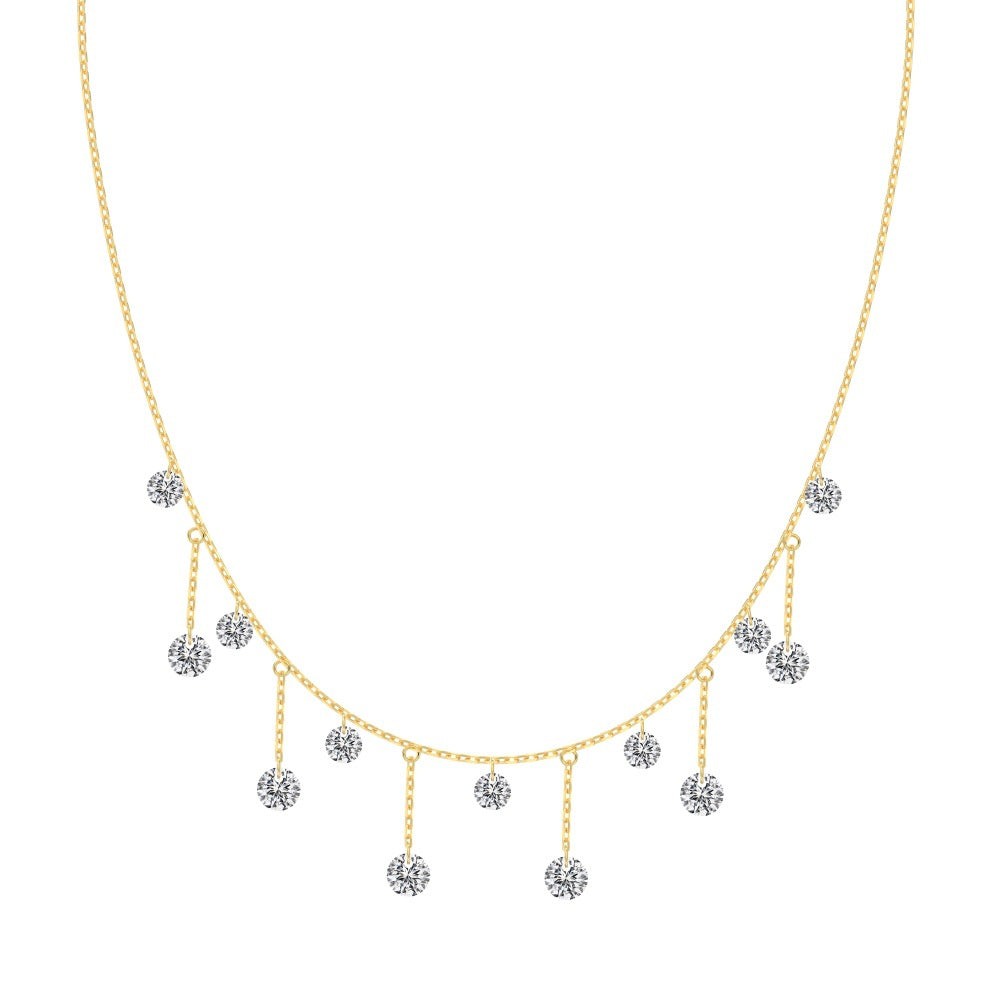 S925 Sterling Silver Tassel Necklace with Crystal Pendant Adjustable Chain