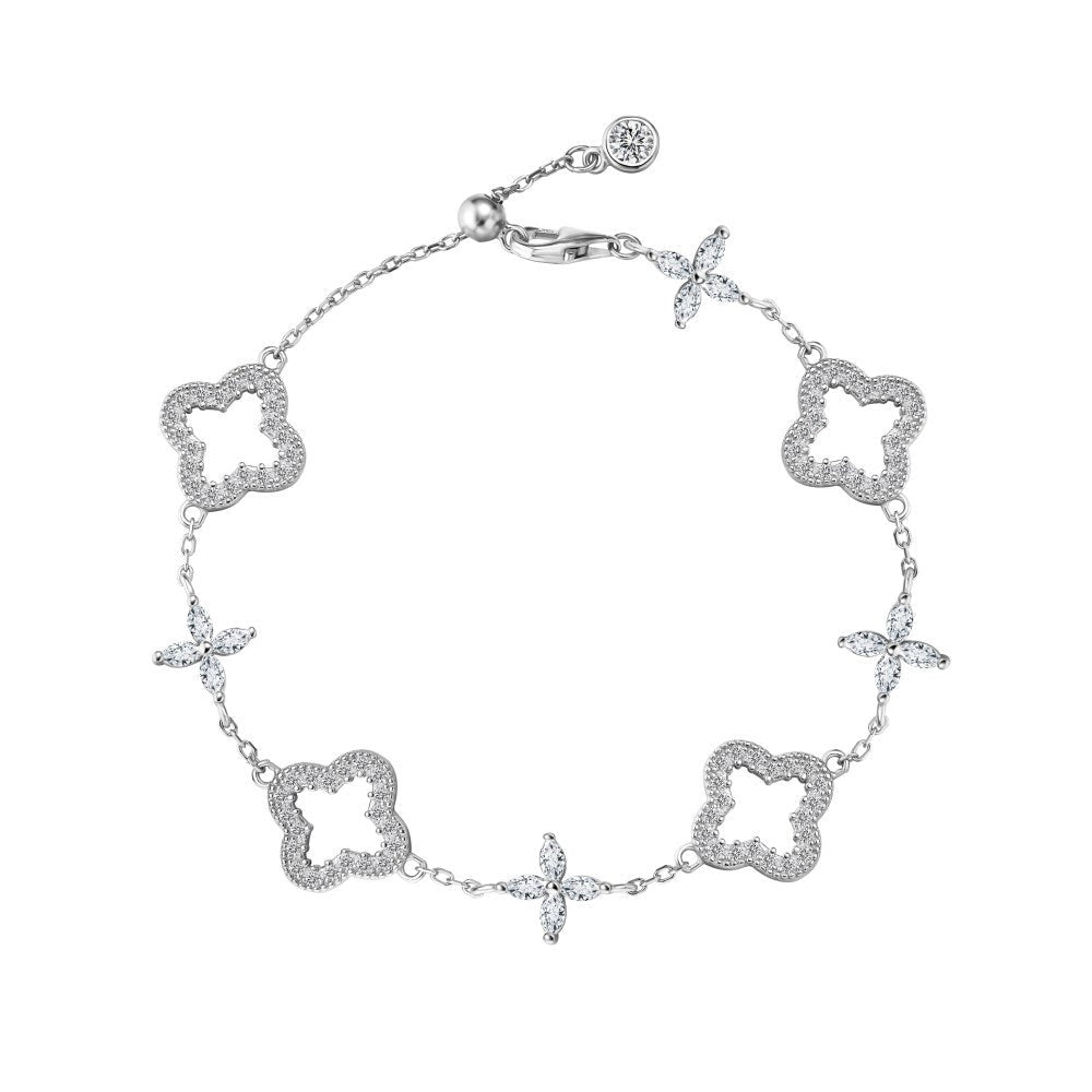 S925 Sterling Silver Hollow Clover CZ Bracelet Gold Plated