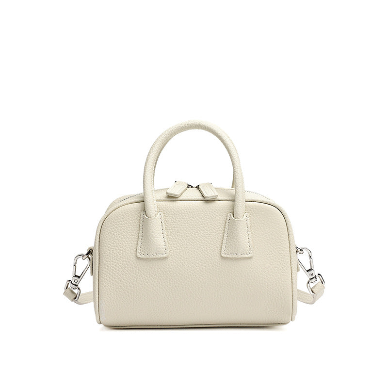 Women's Pebbled Cowhide Mini Boston Bag with Adjustable Strap