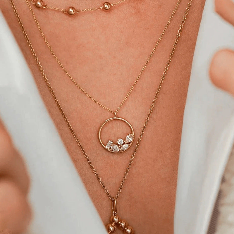 “Circle Stack” S925 Sterling Silver Zircon Geometric Necklace