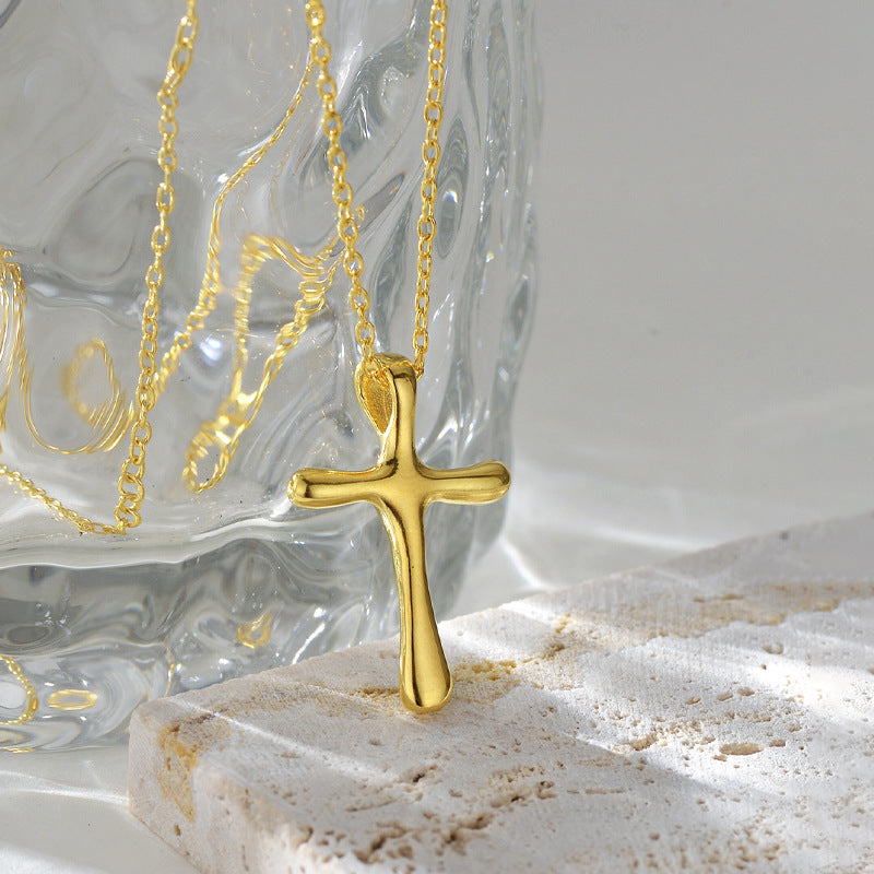 “Lava Cross” S925 Sterling Silver Irregular Cross Necklace