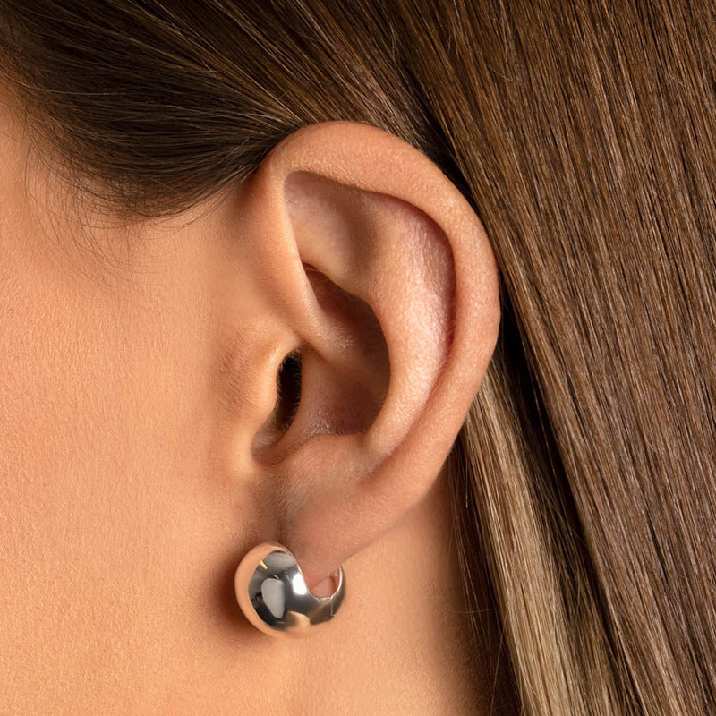 “Orbital Pebble” S925 Sterling Silver Minimalist Ball Hoop Earrings