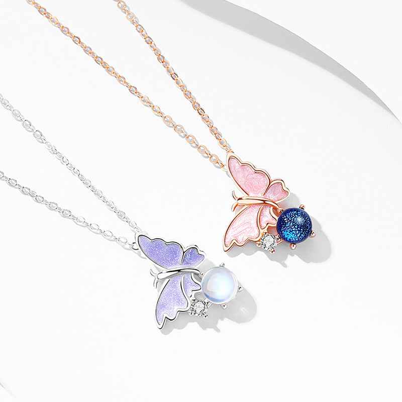 Butterfly Dream Glass Bead Butterfly Necklace 925 Sterling Silver