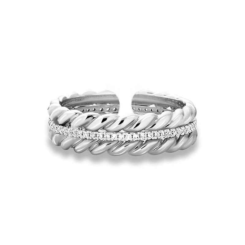 925 Sterling Silver Golden Harvest Wheat Twist Zircon Adjustable Ring 18K Gold Platinum Vermeil