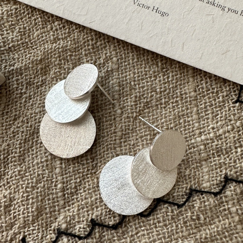 S925 Sterling Silver Minimal Circles Stud Earrings Triple Disc Matte Design